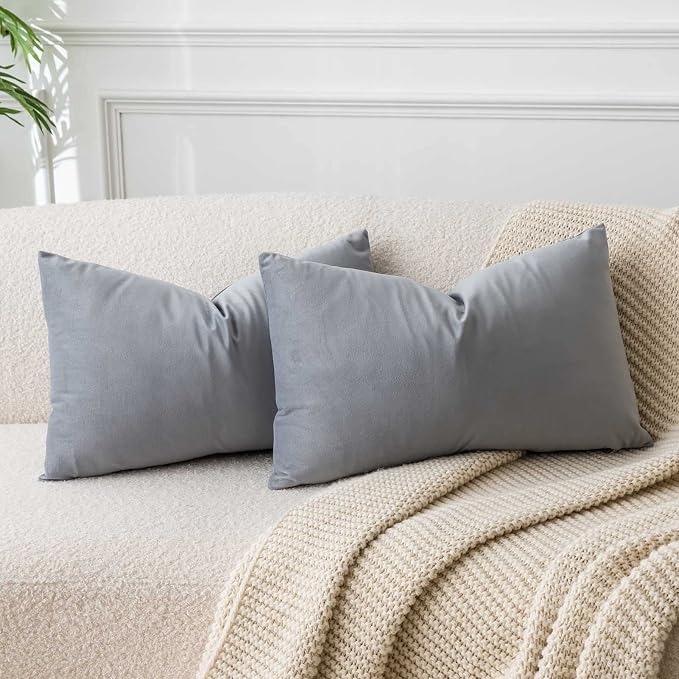 JUSPURBET 16x24 Lumbar Velvet Throw Pillow Covers Set of 2,Silver Gray
