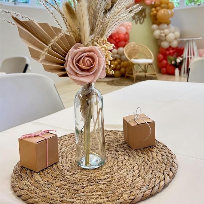 15 inch Round Woven Placemats Set of 4, Boho Rattan Natural Hand-Woven Water Hyacinth Placemats, Chargers for Dinner Plates, Farmhouse Weave Place Mats, Rustic Wicker Table Mats Decor for Home,Wedding