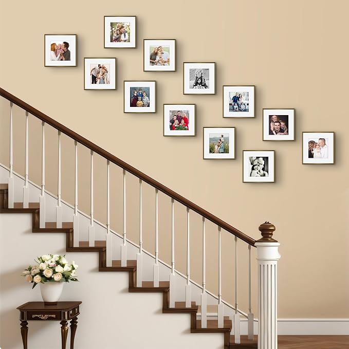 Frametory 12 Pack 12x12 Aluminum Frame with Mat for 8x8 Photo, Bronze