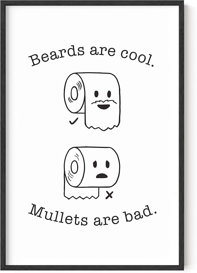 HAUS AND HUES Funny Bathroom Decor & Bathroom Prints, Restroom Humor Wall Decor Funny Beard/Mullet Signs (Unframed 24x36)