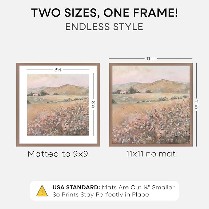 Homeforia 11x11 Mocha Picture Frame, High-End Metal, 9x9 Mat, Glass