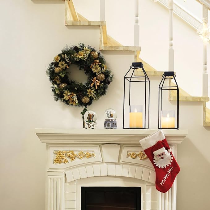 Lanterns Decorative Outdoor 2PCS Front Porch Decor Lantern with LED Candles | Black Metal Decor lantern for Home Decor Patio Fireplace Mantle or Table Centerpiece Halloween Christmas Lantern Decor