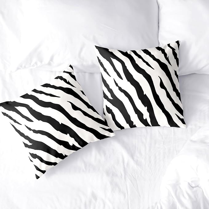 Zebra Stripes Pillowcase 20x20 Set of 2 Black and White Animal Print Stripe Throw Pillow Covers Square Cotton Blend Cushion Covers Home Decor for Sofa Bedroom