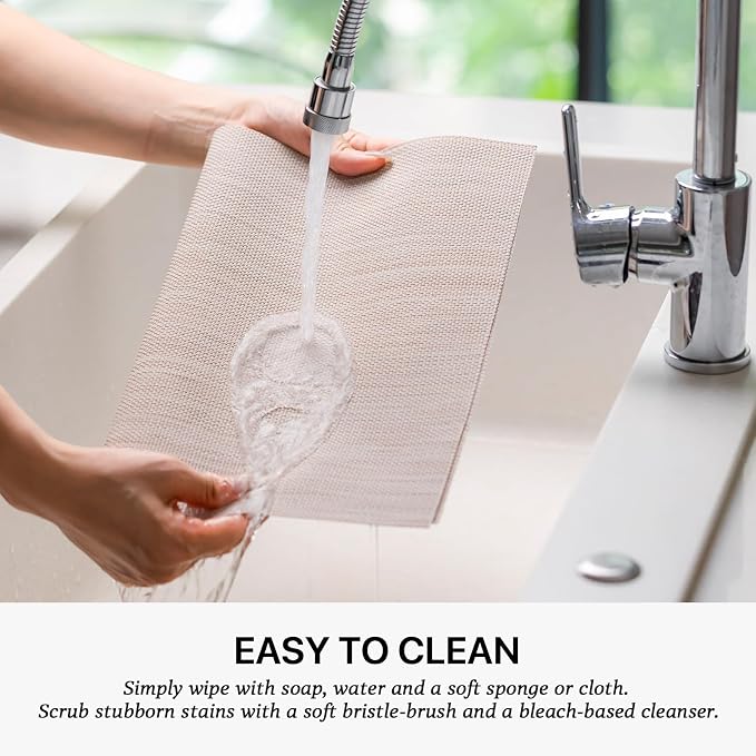 LEXMORE Placemats Set of 12 Vinyl/Plastic Woven Place Mats for Kitchen Table Indoor/Outdoor Washable Placemat Wipeable Dining Table Mats(Beige White)