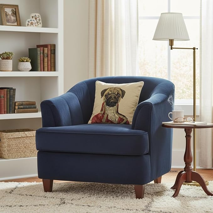 Tache 1 Piece 18 X 18 Inch Square French Vintage European Pug Pug Renaissance Dog Napoleon Bowaparte Woven Tapestry Cushion Pillow Throw Cover