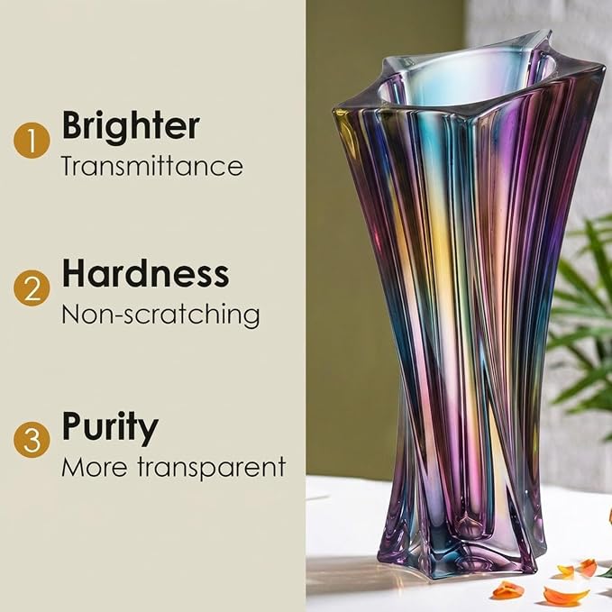 Crystal Glass Vase – Heavy Crystal Vase for Flowers with Weighted Bottom, Thick Durable Decorative Vases for Modern Home Decor, 9.8″ 3.5lb Clear Centerpiece (Heavy Color X 2)
