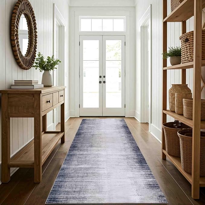 Machine Washable Area Rug, Soft & Durable, Non-Slip, Stain Resistant Rug for Bedroom, Living Room, Dining Room, High Traffic Areas. (Grey/Soft White, 2.5' X 7')