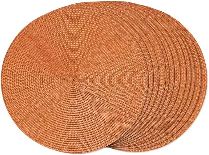 FunWheat Round Braided Placemats Set of 12 Place Mats for Dining Table Woven Washable Non-Slip Table Mats 15 Inch(Pumpkin Orange,12pcs)