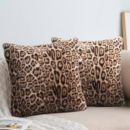 cygnus Faux Fur Leopard Pillow Covers 18x18 Inch | Soft Plush Animal Print Throw Pillow Covers, Cheetah Decorative Pillowcase for Couch Sofa Bedroom Livingroom