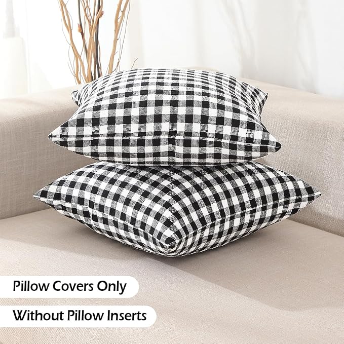 CARRIE HOME Black and White Buffalo Plaid Outdoor Pillow Covers 20x20 Set of 2, 20 x 20 Modern Farmhouse Decor Couch Pillows, Black White Winter Christmas Plaid Throw Pillows (No Pillow Inserts) | Set of 2 Black Pillow Covers 20 x 20, Vintage Farmhouse...