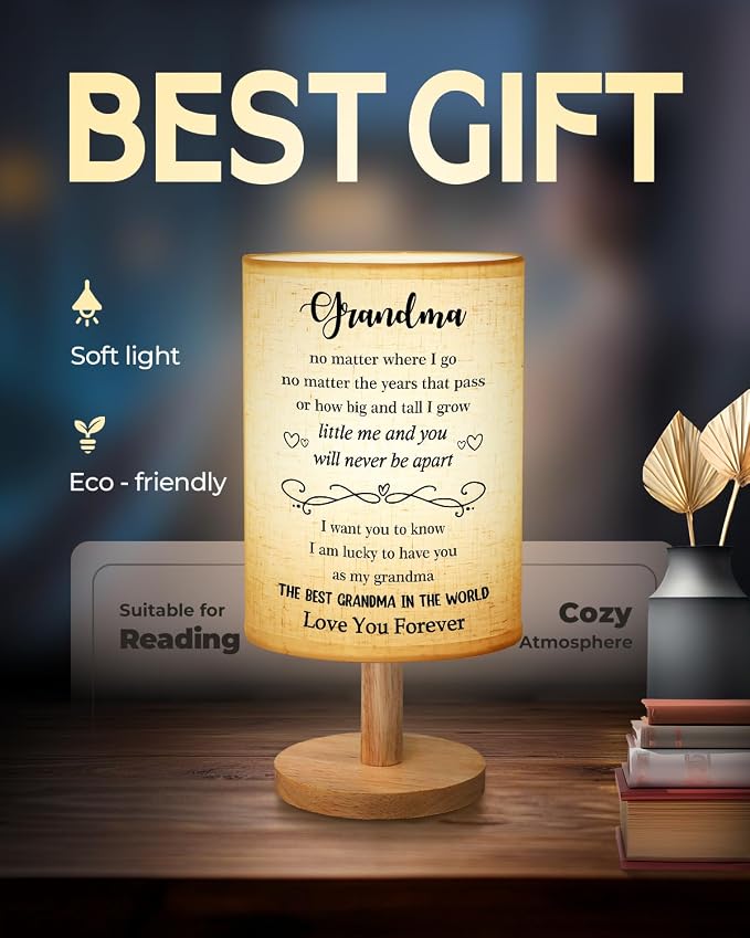 Gifts for Grandma from Grandkids, Grandma Birthday Gifts Table Lamp, Birthday Gift for Grandmother Fabric Lamp with Wooden Stand, I Love You Grandma's Gift
