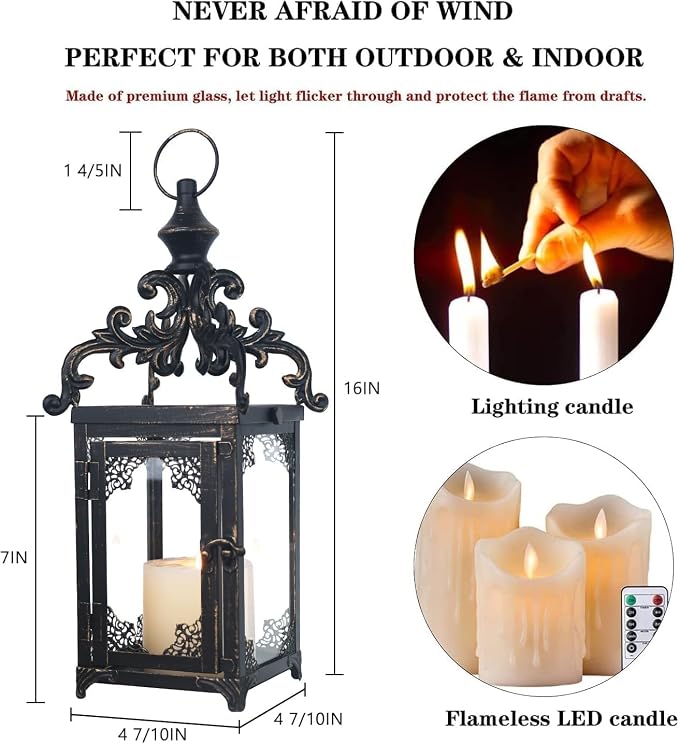 NEEDOMO Lanterns Decorative Indoor Hanging Lantern Outdoor, Vintage Metal Tabletop Decor Lantern for Patio Rustic Home, Candle Holders with Clear Glass, Home Kitchen Coffee Table Livinig Room Decor