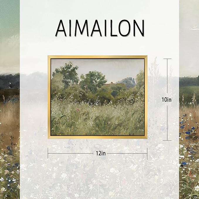 AIMAILON Framework Rural Wildflower Images, Rural Landscape Artworks 10x12 | easy to hang, spring grassland natural themed printed artwork, farmhouse decoration