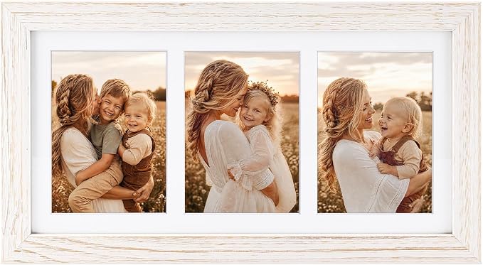 Golden State Art Collage Frame 7x14 for 3 4x6 Photos Wood Distressed White
