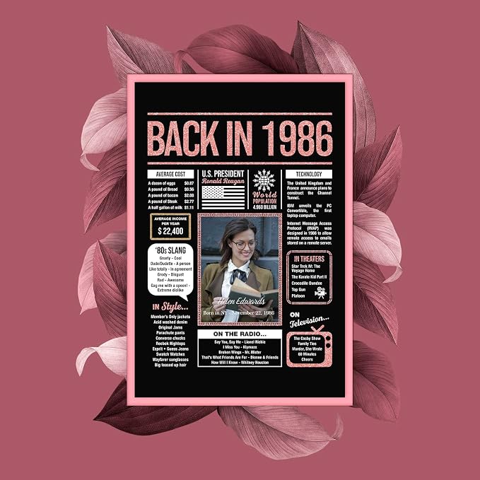Happy 39th Birthday Decorations For Women - Personalized 39 Year Old Gifts for Her, 39 Birthday Decorations Rose Gold, 39 Yr Old Bday Decor, Party Supplies, Back In Poster, Female Birthday Presents