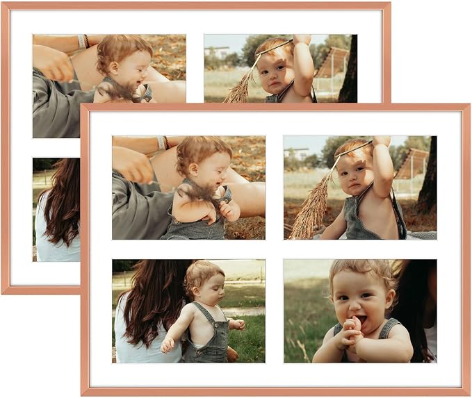 Golden State Art 12x16 Collage Frame for 4 5x7 Photos Rose Gold 2 Pack