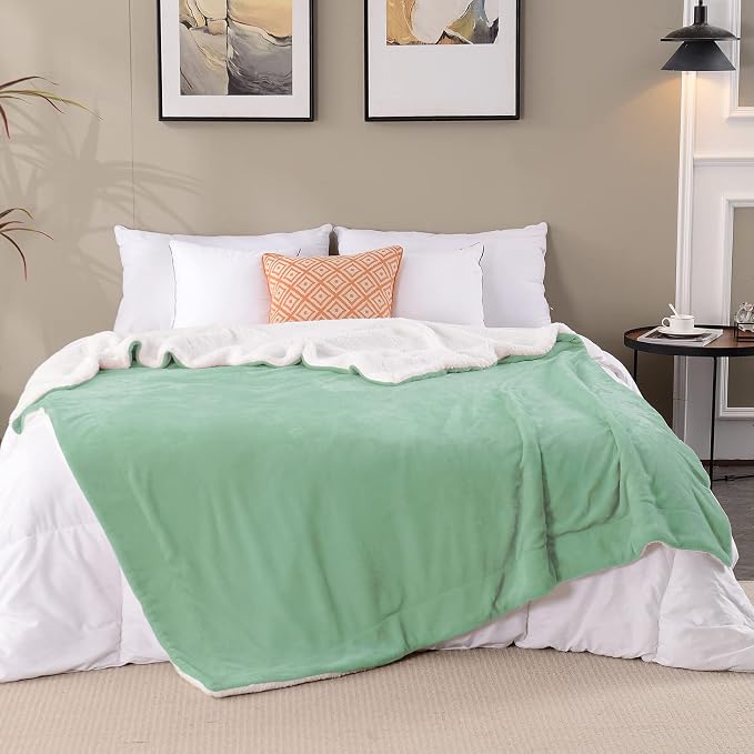 SOCHOW Sherpa Fleece Throw Blanket, Celadon, 50x60 inches | Double-Sided Super Soft Luxurious Plush Blanket Throw Size