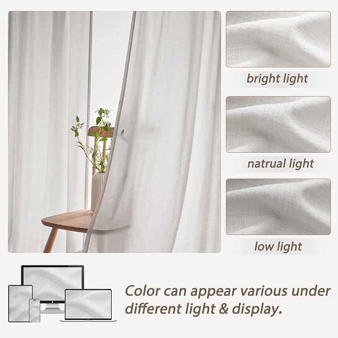 PleatedDrapes 102 Inch Long Curtains for Living/Dining Room, Elegant Pinch Pleated Linen Curtain 102 inches Light Filter Privacy That Let Light in Cortinas para Sala Modernas 2 Panels Set Beige White