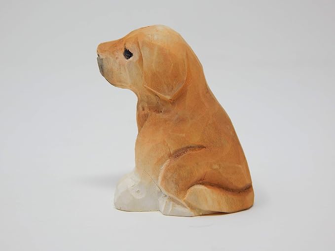 Selsela Labrador Retriever Wooden Figurine - Hand-Carved Miniature Wood Carving Dog Statue, Rustic Home Decor & Collectible Puppy Sculpture