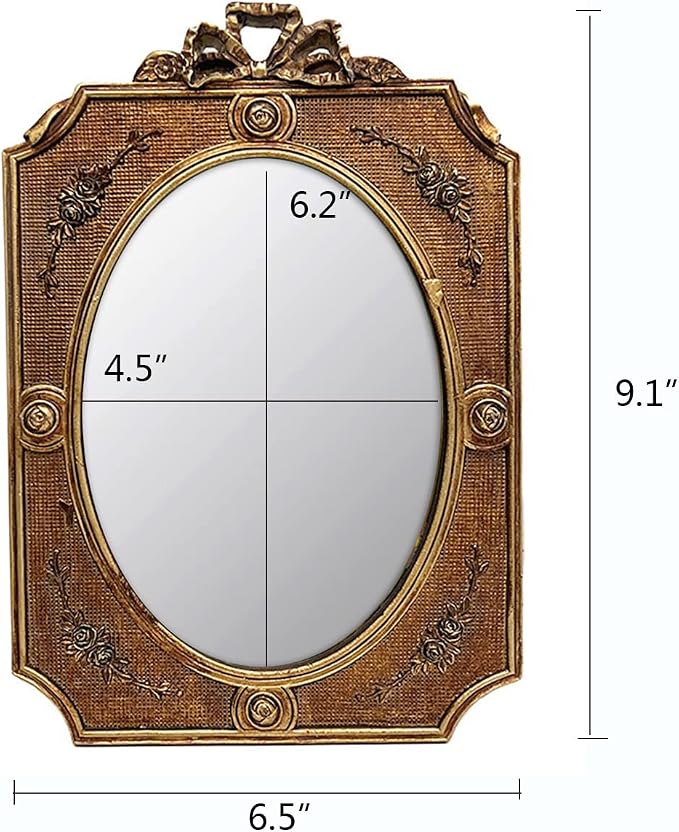 Eaoundm Antique Vintage Hanging Mirror Table Mirror 9.1 x 6.5 inchs Oval | Decorative Wall Mirror Desktop Mirror