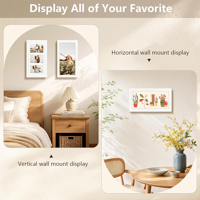Golden State Art Collage Frame 7x14 Matted 3 4x6 Photos Wood White, 2 Pack