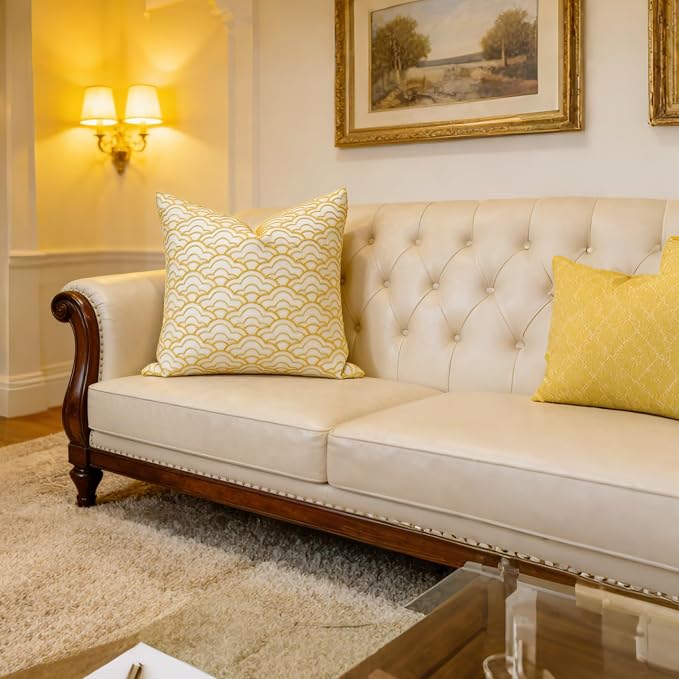 Slow Cow Embroidery Decorative Throw Pillow Cover for Couch Sofa Geometric Accent Pillow Cover Cushion Cover 18 x 18 Inches Yellow