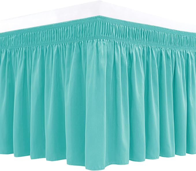 Wrap Around Bed Skirt Dorm Twin & Twin XL 15" Drop-Elastic Dust Ruffle | Adjustable Pleated Bedskirt-Easy Fit Wrinkle Resistant-Washable Hotel Quality-College Dorm Apartment Guest Bedroom Aqua