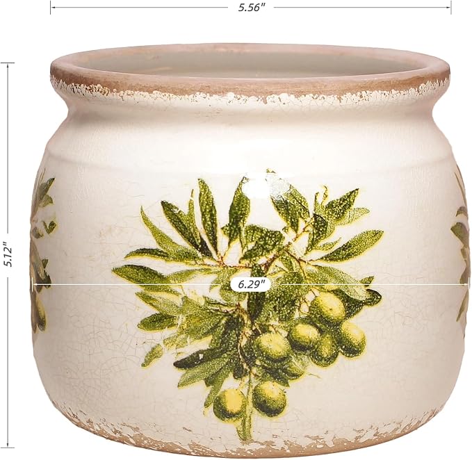 Olive Ceramic Planter, Italian Mediterranean Flower Pot for Indoor Plants | 6.29" Tuscan Vase & Plant Pot with Drainage, Amalfi Coast Style Kitchen Home Decor Gift, Olive Green