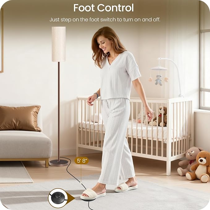 Dimmable Floor Lamps for Living Room with Remote and Foot Switch, 64.4” Modern Standing Tall Lamp, Corner Lamp for Bedroom, Bulb Included, 3000K-6500K, Beige and Brown, FCC Listed VE06LD05W1