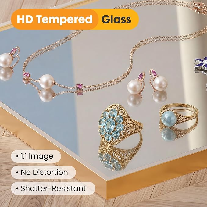Sweetcrispy Bathroom Mirror, 30" x 36" Rectangle Wall Mount Mirrors | Modern Vanity Mirror with Tempered Glass, Metal Frame, for Home Decor, Anti-Rust, Gold