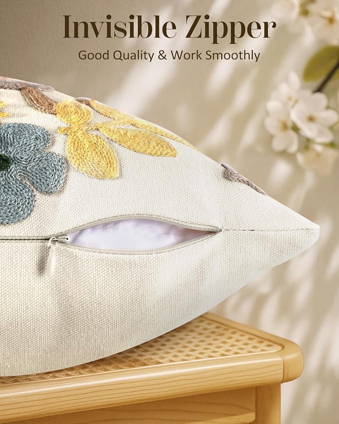 Embroidered Lumbar Pillow Cover - 20x12 Decorative Pillow Cover with Zipper Aesthetic Cute Design Boho Spring Summer Throw Pillowcase for Living Room Couch Sofa Bed, Butterfly Moon