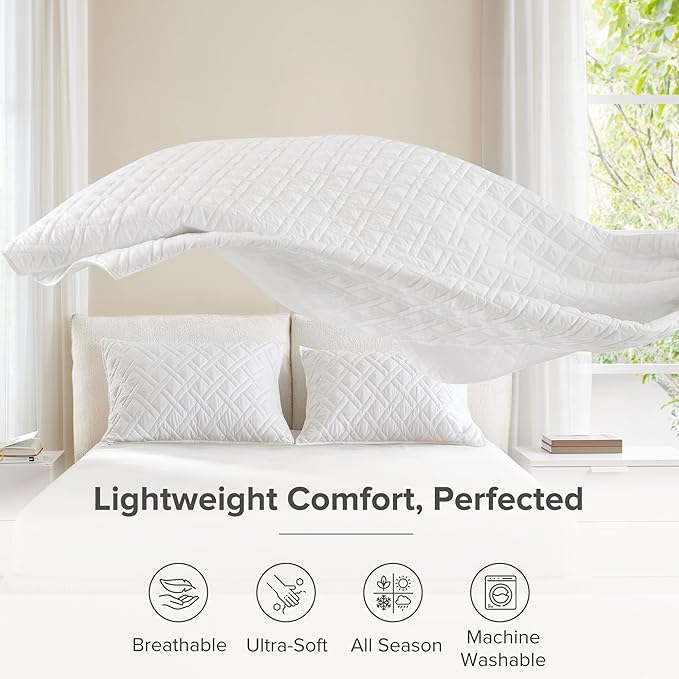 Comfort Spaces Kienna Twin Quilt Bedding Set 2P, 66"x 90" White Diamond | Soft Cozy Lightweight Summer Twin XL Coverlet for College Dorm, Quilted Extra Layer, Modern Casual Bedroom Decor, OEKO-TEX