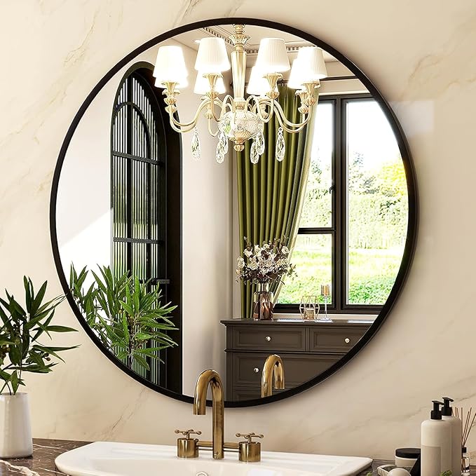 HARRITPURE Round Mirror 30 Black Wall Mounted Circle Mirrors | Vanity Mirror with Aluminum Alloy Frame, Modern Decoration for Bathroom, Living Room, Vanity, Bedroom, Entryway