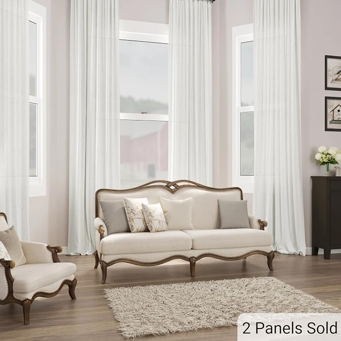 Off White Linen Curtains 102 Inch Length for Living Room Bedroom 2 Panels Set Rod Pocket Light Filtering Semi Sheer Window Curtains 52 Inch Width Boho Farmhouse Linen Drapes, W52xL102