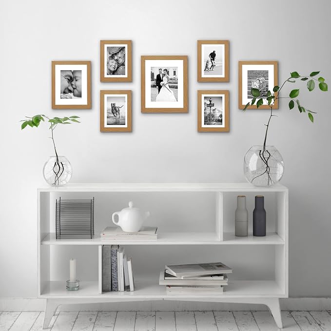Americanflat Set of 7 Picture Frames with Shatter-Resistant Glass - Gallery Wall Frame Set with One 11x14, Two 8x10 and Four 5x7 Frames - Signature Collection - Dark Oak | Includes one 11x14, two 8x10 and four 5x7, shatter-resistant glass, hanging hard...