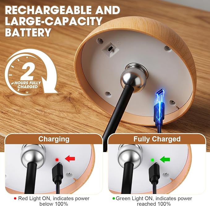 Cordless Rechargeable Table Lamps, Dimmable Touch, Type-C, 2 Pack
