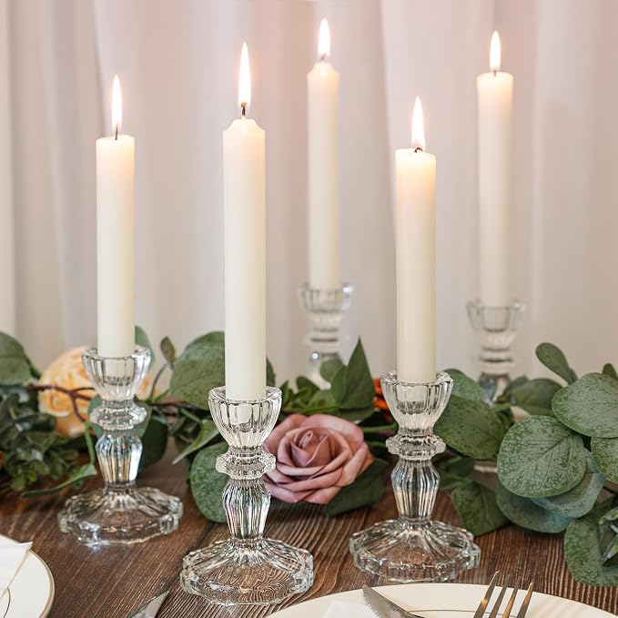 4.33" Tall Glass Candlestick Set of 6 Clear Crystal Candle Holders