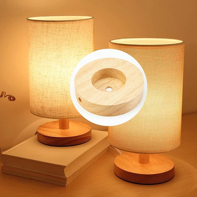 2 Pack Table Lamp Base Only 4.7'' Round Solid Wooden Stand Holder Foot for Desk Lighting Night LED Light Spotlight Wood Art Display Base DIY Craft Project