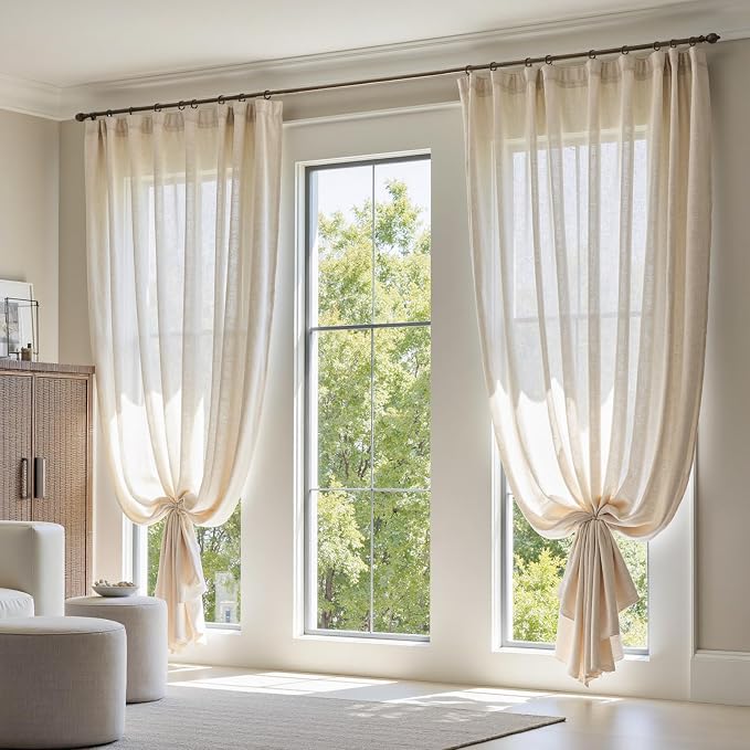 jinchan Linen Curtains Light Filtering Back Tab 100x108 Inch 1 Panel Beige | Semi Sheer Curtains 108 inch length for Bedroom Living Room, Modern Farmhouse Drapes with Rod Pocket, Natural Boho Curtains