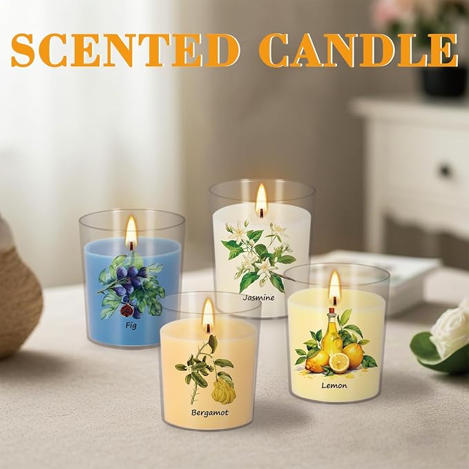 Aromatherapy Candles Set - 24 Pack Scented Candles with 12 Natural Fragrances, Votive Candles in Clear Plastic Jars for Home Decor, Stress Relief, Sleep, Ideal Gift for Women,Mother's Day, Birthday.