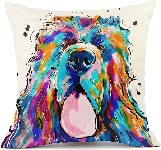 Cute Pet Newfoundland Dog Throw Pillow Covers Cotton Linen Sofa Decorative Cushion Cases for Home Decor 18×18 Inch