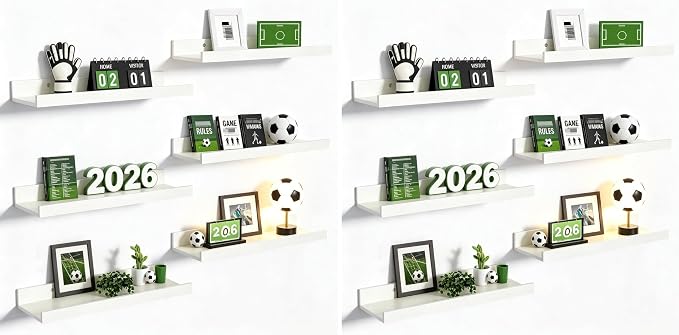 upsimples Floating Shelves for Wall, Wall Shelves for Decor Storage Set of 6, Wall Mounted Wood Shelf for Bedroom, Living Room, Bathroom, Kitchen, Picture Ledge Shelf, White (Pack of 2)