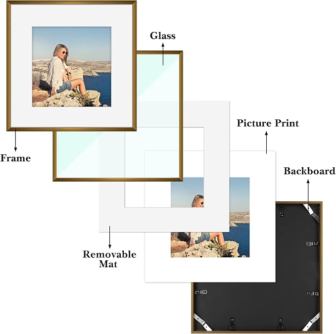 Frametory 12 Pack 12x12 Aluminum Frame with Mat for 8x8 Photo, Bronze