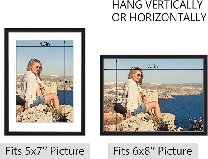 Frametory 12 Pack 6x8 Aluminum Frame with Mat for 5x7 Photo, Black