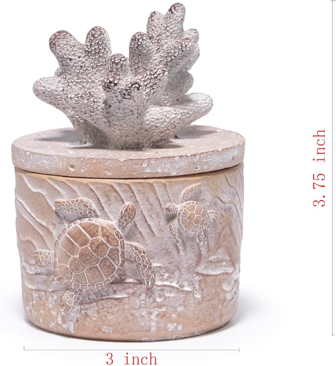 Hodao Ocean Crafts Sea Turtle & Octopus Resin Jewelry Box with Coral Lid - Handmade Organizer for Rings Earrings Necklaces, Blue/White, Ocean-Themed Storage Case Decor Gifts For Women (White-Turtle)