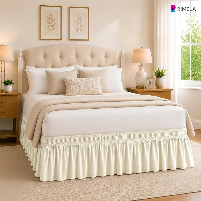 Butter Yellow Bed Skirt King Size 12" Drop, Elastic Wrap Around Bedskirt | Solid Ruffled, Easy to Use, No Mattress Lifting, Wrinkle & Fade Resistant, with Adhesive Strips, Machine Wash/Dry/Iron