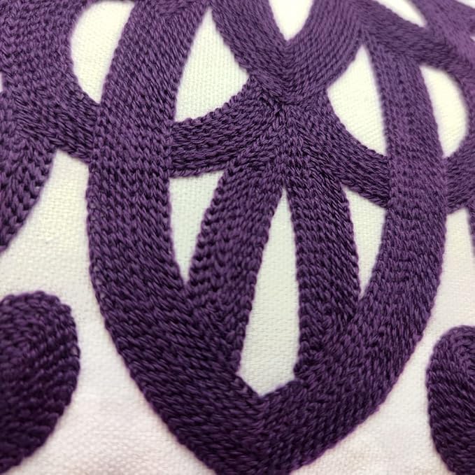 Alysheer Embroidered Decorative Throw Pillow Cover 20"x 20", Boho Mandala Modern Thick Embroidery Pattern, Durable Cotton Canvas Soft Cushion Case for Sofa Couch Bed Living Room (Dark Purple)