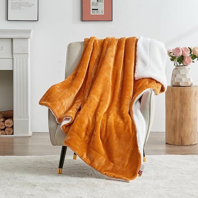 SOCHOW Sherpa Fleece Fall Throw Blanket, Burnt Orange, 50x60 inches | Double-Sided Super Soft Luxurious Plush Blanket Throw Size