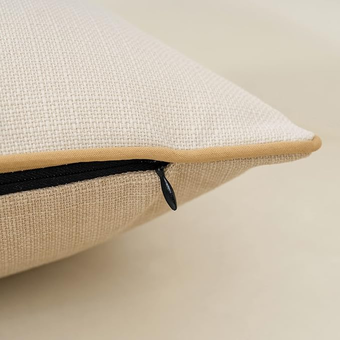 Yangest Patchwork Pillow Cover 18x18 Inch Luxury Cotton and Linen Cushion Cover Square Pillowcover for Couch Bedroom Living Room, Khaki