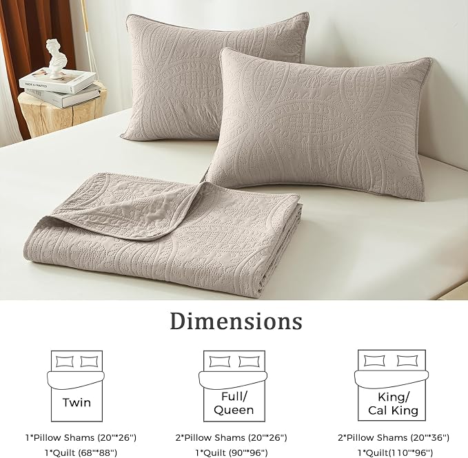 akkialla Taupe Twin Quilt Set, Ultrasonic Lightweight Bedspread Coverlet for Modern Minimalist Bedroom, Soft Microfiber Coin Pattern Bedding, 2-Piece (1 Quilt, 1 Pillow Sham) | Breathable fabric